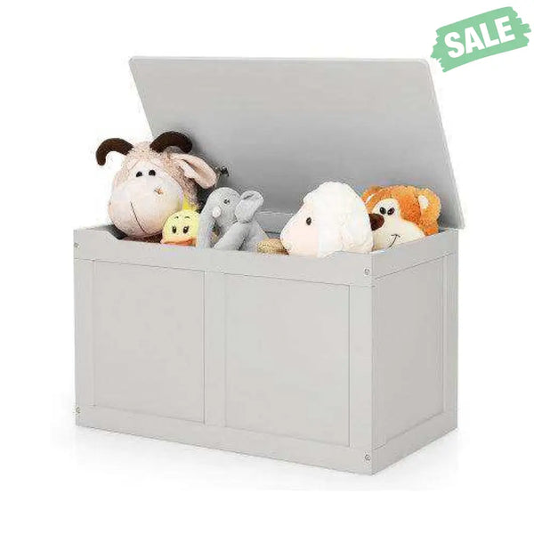 Safety Hinge Wooden Chest Organizer Toy Storage Box-White Gray Kids Storage