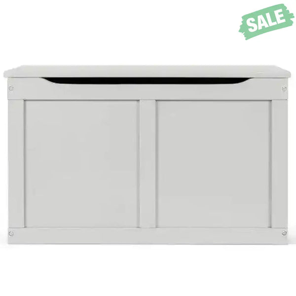 Safety Hinge Wooden Chest Organizer Toy Storage Box-White Gray Kids Storage