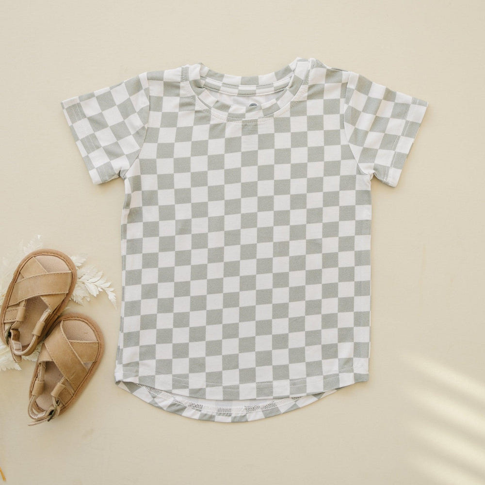 Sage Checkered Bamboo Tee for babies, sizes 3/6m & 6, main product image.
