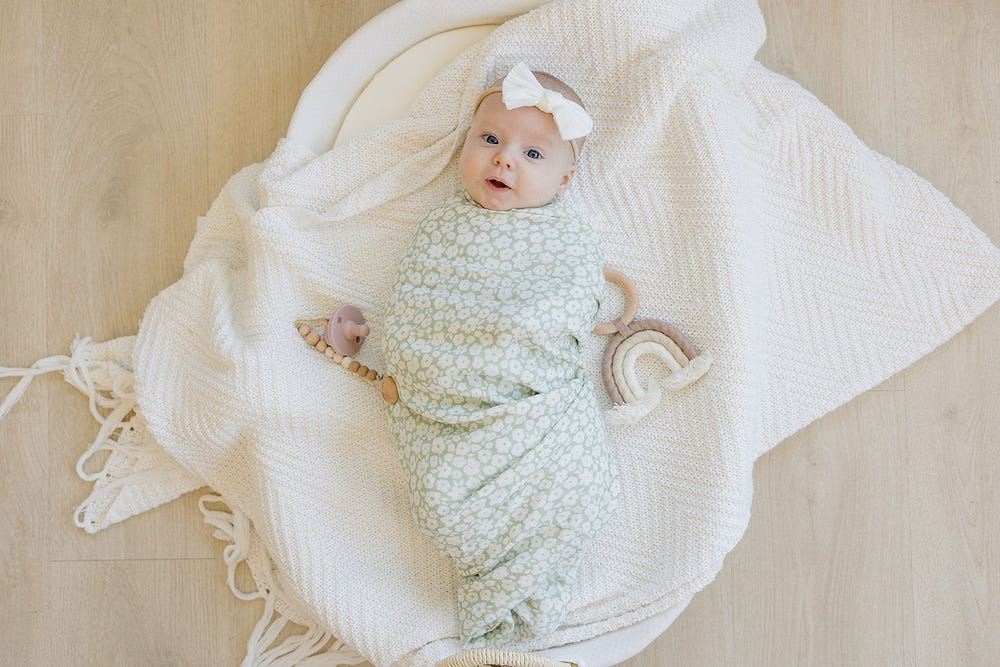 Sage Ditsy Floral Muslin Swaddle Blanket