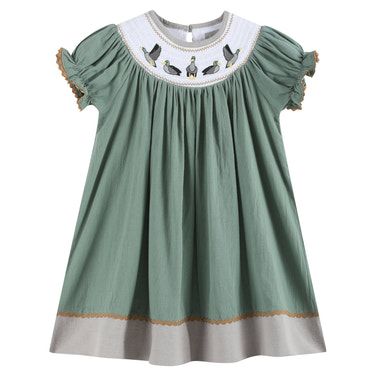 Sage Green Mallard Smocked Bishop Dress - MOOGCO Baby