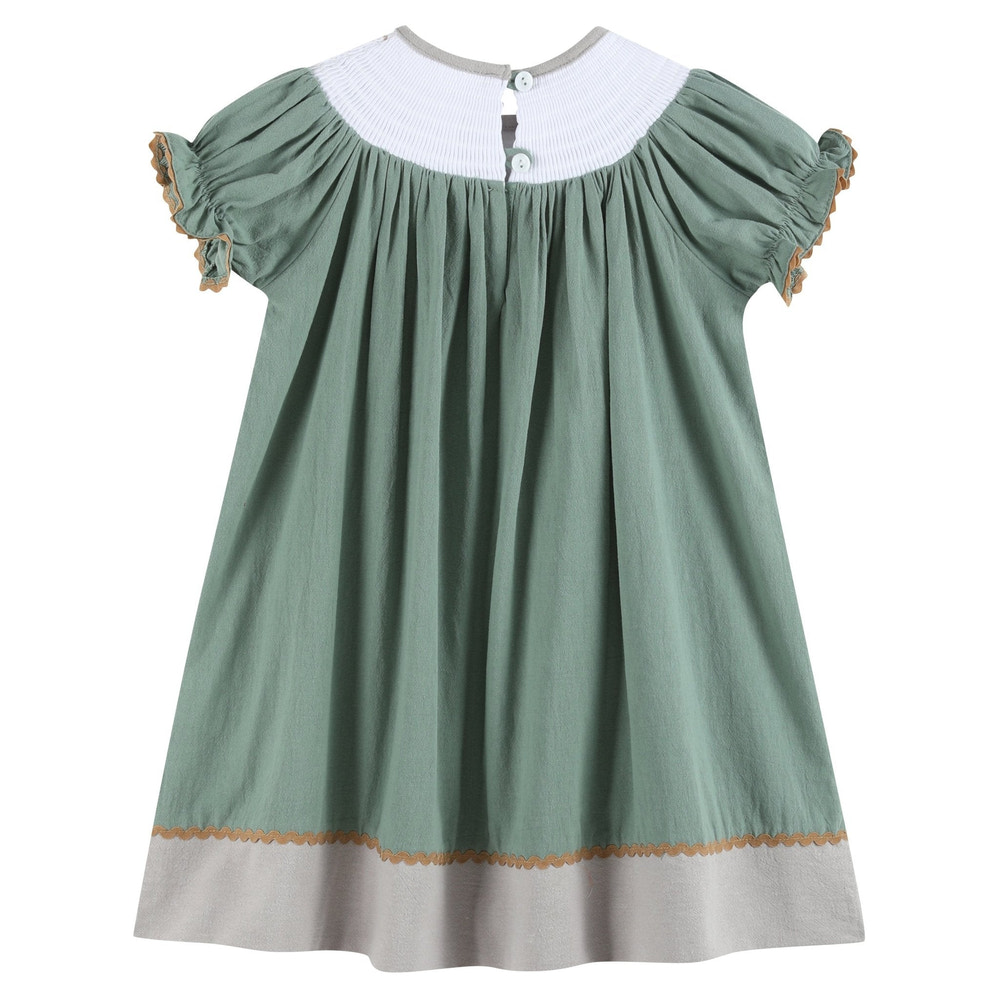 Sage Green Mallard Smocked Bishop Dress - MOOGCO Baby