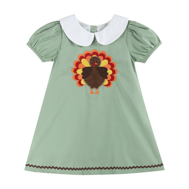 Sage Green Turkey Collared Dress - MOOGCO Baby