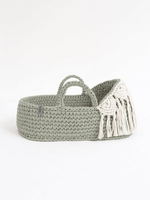 Doll Moses Basket Macrame Hood w/Rocking Stand