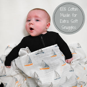 Lobster Sailboat - Baby Muslin Swaddle Blanket Set 3 Pack