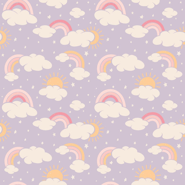 Lavender Rainbows and Clouds Smocked Vintage Dress
