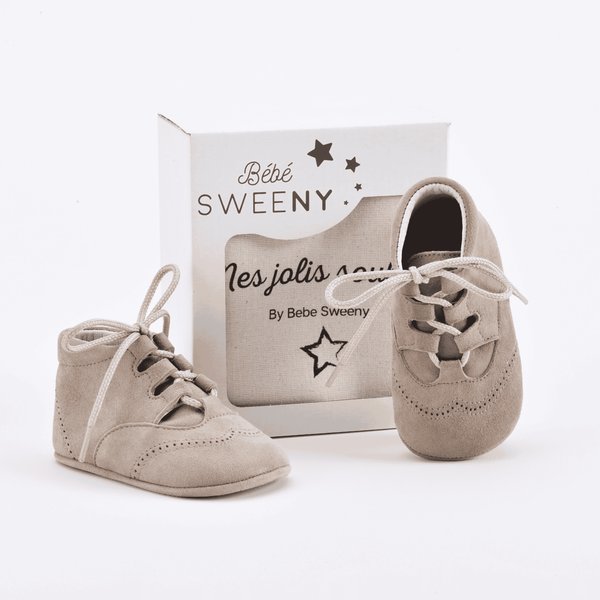 Boys Beige Suede Leather Pre-Walker Lace Shoes