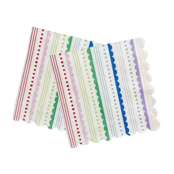 Scalloped Rainbow Striped Lunch Napkins | 6.5” Colorful Party Napkins