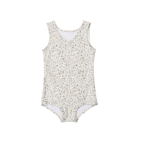 Sweetheart 1 Piece Swimsuit in Scandi Floral, UPF protection, eco-friendly recycled material for babies.