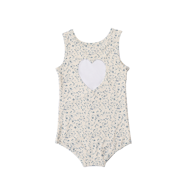 Sweetheart 1 Piece Swimsuit in Scandi Floral, UPF protected, eco-friendly design for babies. Angle 3 view.