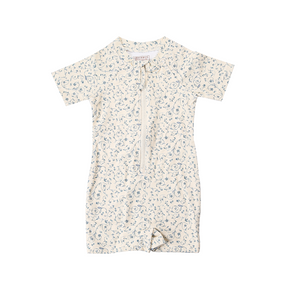 Short Sleeve Rashguard Swimsuit in Scandi Floral, UPF protection, eco-friendly, perfect for baby beachwear.