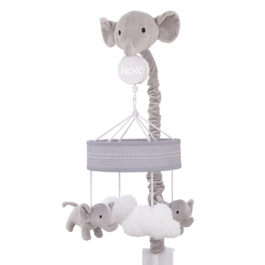 Plush Elephant Gray and White Puffy Clouds Musical Mobile