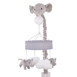 Plush Elephant Gray and White Puffy Clouds Musical Mobile