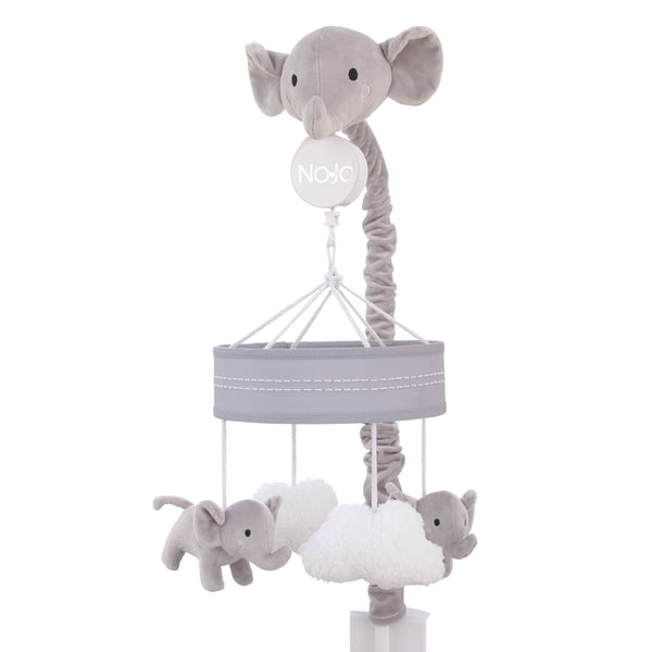 Plush Elephant Gray and White Puffy Clouds Musical Mobile