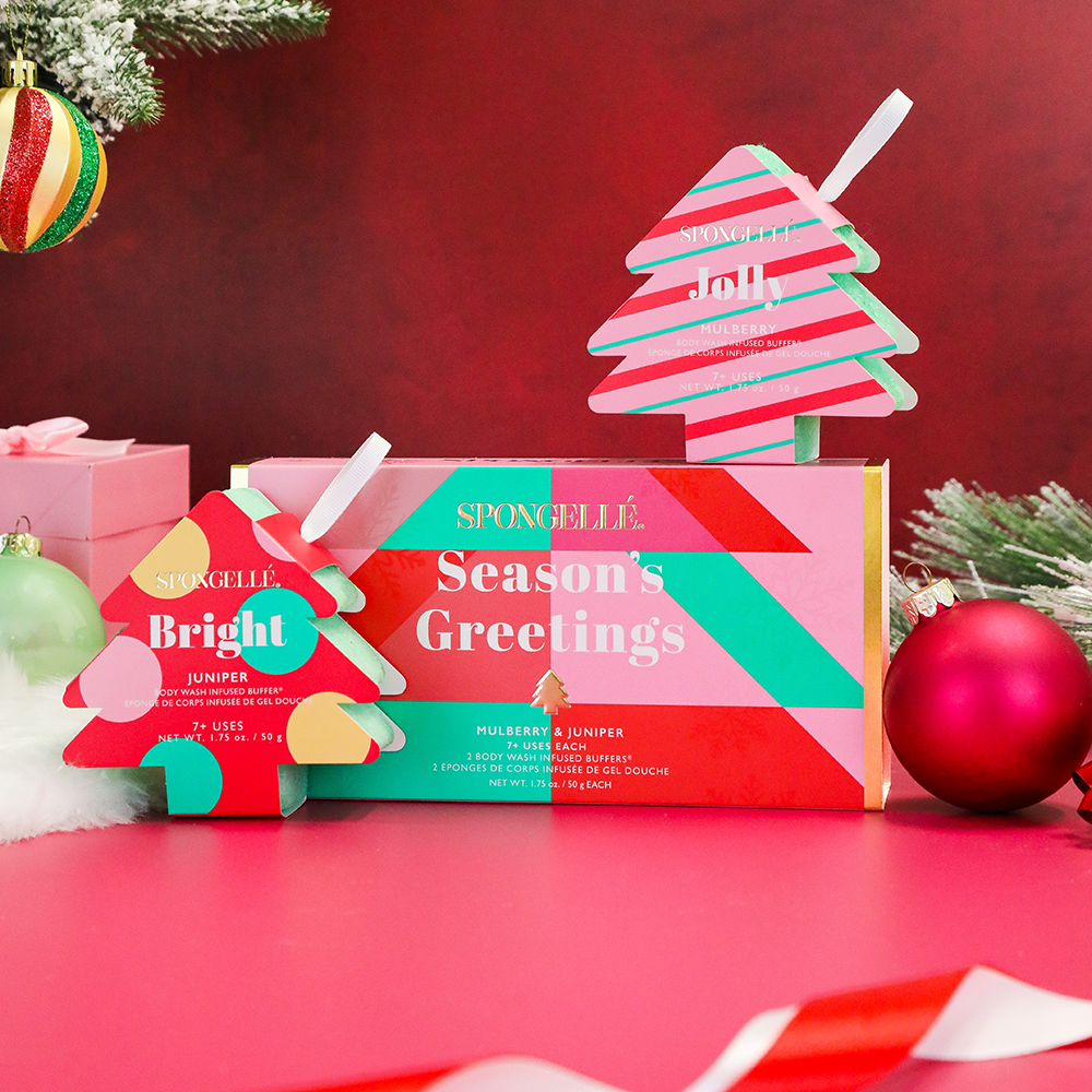 Holiday Tree Gift Set: Body Wash Infused Buffer for a festive and soothing bath experience.