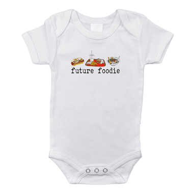 Seattle Foodie Onesie for babies, short sleeve bodysuit featuring fun food-themed design. Perfect for little food lovers!