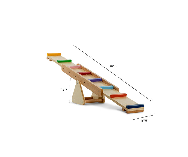 Colorful Willow Rainbow Seesaw and Balance Beam for indoor play, showcasing angle 3 view for fun and balance.