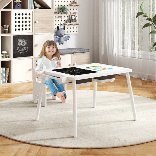 Sensory table and chair set for kids 2-8 with foldable bins, perfect for playtime and learning activities.
