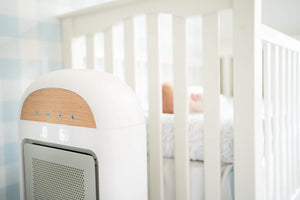 Sereniby Medical-Grade Nursery Purifier with SafeFlow™ Technology, enhancing baby sleep and air quality. Angle 2 view.
