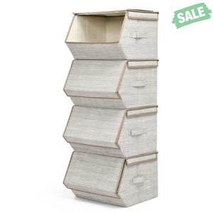 Set of 4 Storage Bins Stackable Cubes with Lid-Gray Kids Storage
