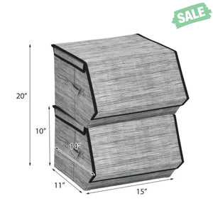 Set of 4 Storage Bins Stackable Cubes with Lid-Gray Kids Storage