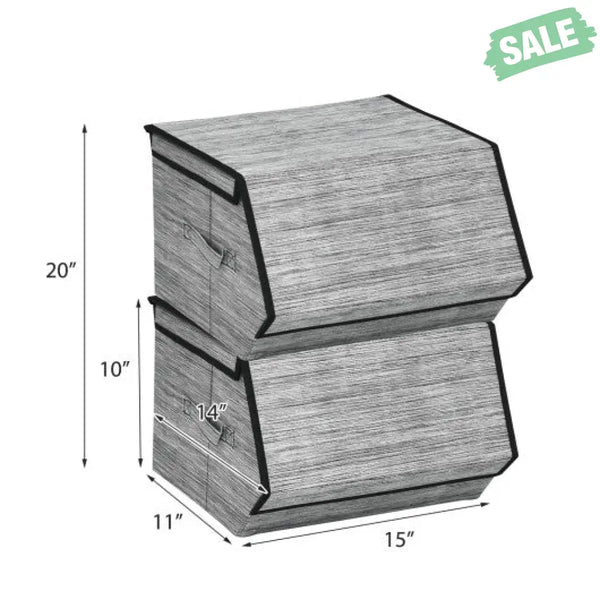 Set of 4 Storage Bins Stackable Cubes with Lid-Gray Kids Storage