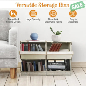 Set of 4 Storage Bins Stackable Cubes with Lid-Gray Kids Storage