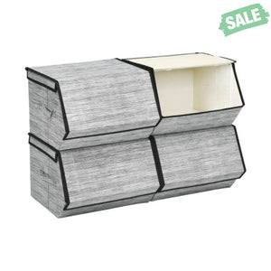 Set of 4 Storage Bins Stackable Cubes with Lid-Gray Kids Storage