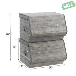 Set of 4 Storage Bins Stackable Cubes with Lid-Gray Kids Storage