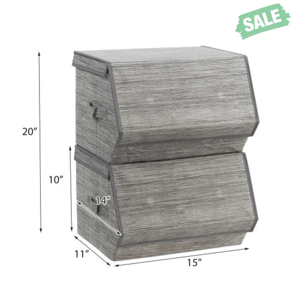 Set of 4 Storage Bins Stackable Cubes with Lid-Gray Kids Storage