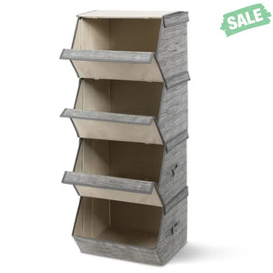 Set of 4 Storage Bins Stackable Cubes with Lid-Gray Kids Storage
