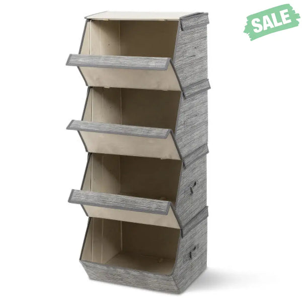 Set of 4 Storage Bins Stackable Cubes with Lid-Gray Kids Storage