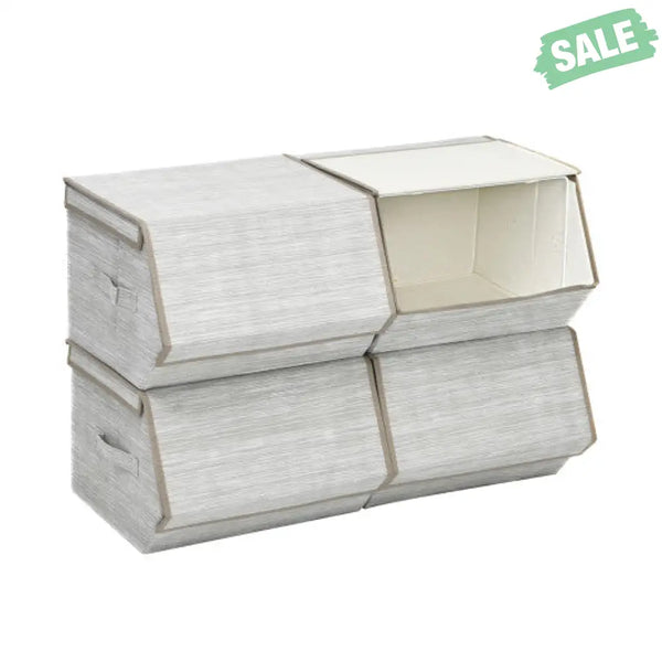 Set of 4 Storage Bins Stackable Cubes with Lid-Gray Kids Storage