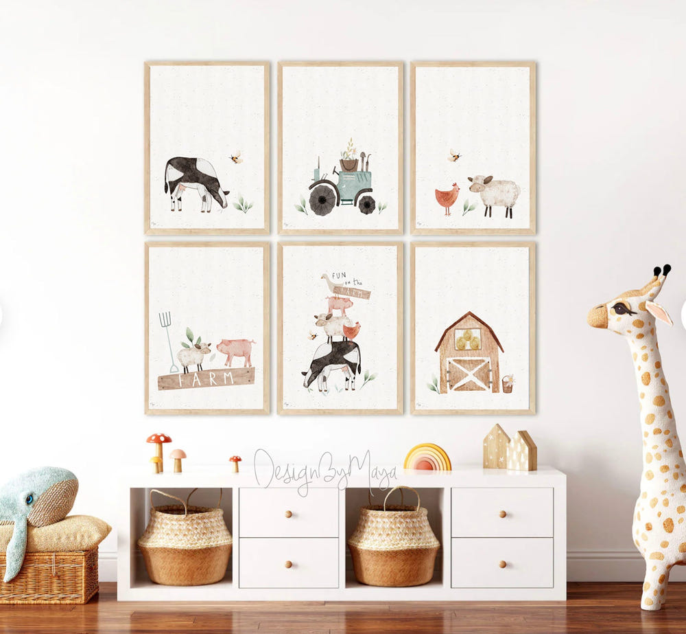 Baby Animals Prints on luster paper for nursery wall art, featuring adorable designs perfect for children's rooms.