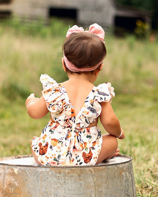 Shiloh Ruffle Back Romper - Chickens