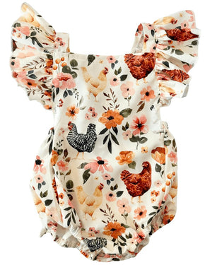Shiloh Ruffle Back Romper - Chickens