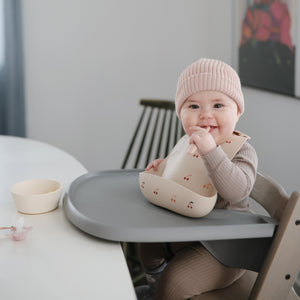 Mushie Silicone Baby Bib Adjustable Neck Strap Deep Pocket