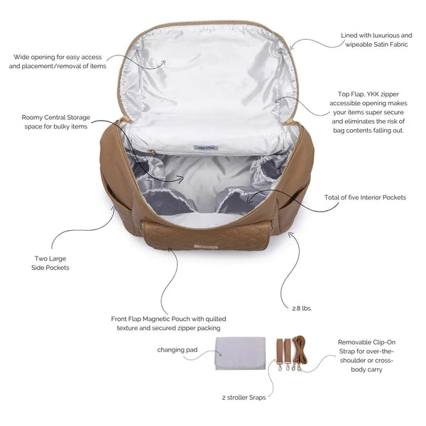 Signature Latte Brown Diaper Bag, stylish and functional, shown from angle 2 for a detailed view.