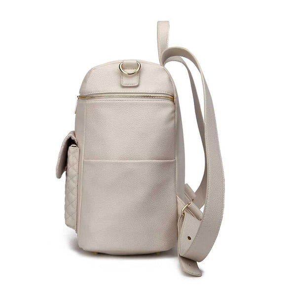 Signature Pearl White Diaper Bag, stylish and functional, shown from angle 4. Perfect for modern parents on the go.
