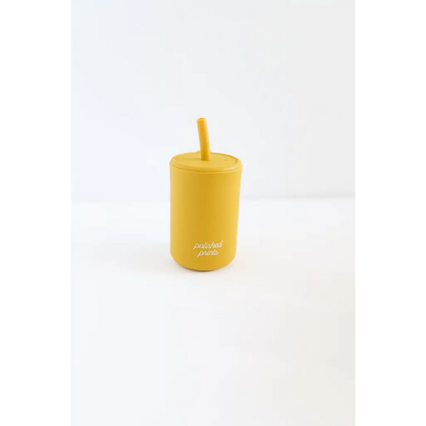 Mini Silicone Straw Cups for Kids in Mustard