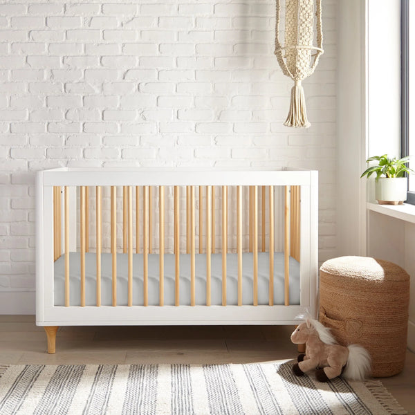 Cooling bamboo crib fitted sheet in angle view, perfect for a comfortable baby sleep.