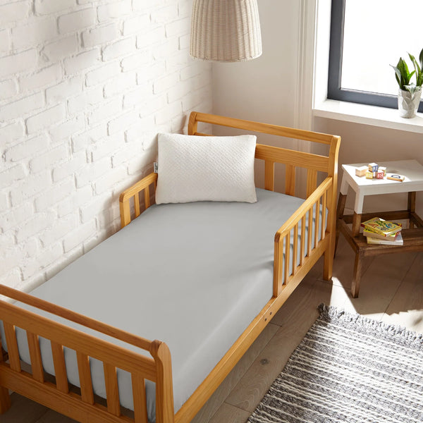 Cooling bamboo crib fitted sheet at a 10-degree angle, perfect for a comfortable baby sleep environment.