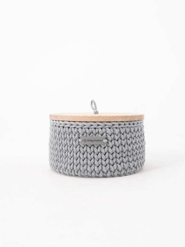 Round Storage Baskets w/ Wooden Lid Recycled