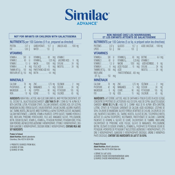 Similac Advance Infant Formula with Iron, 12.4 oz can, ideal for baby feeding and nutrition.