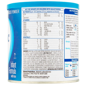 Similac Advance Infant Formula with Iron, 12.4 oz can, powder for baby feeding, angle view.