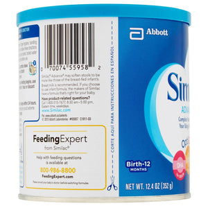 Similac Advance Infant Formula with Iron, 12.4 oz can, ideal for baby's nutrition and growth.