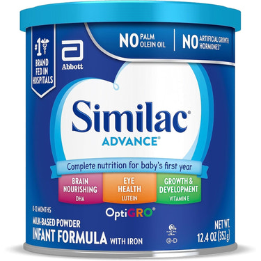 Similac Advance Infant Formula with Iron, 12.4 oz can for optimal baby nutrition and feeding support.