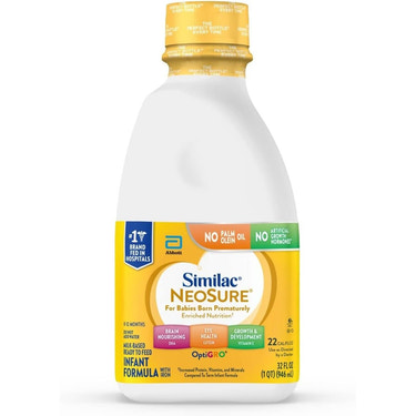 Similac NeoSure Premature Infant Formula, 32-fl-oz ready-to-feed bottle for post-discharge nutrition.