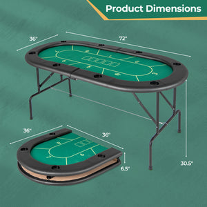 72 x 36 x 30.5 Inch Foldable Poker Table with 8 Cup Holders
