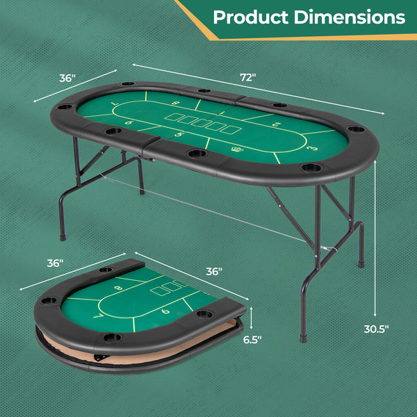 72 x 36 x 30.5 Inch Foldable Poker Table with 8 Cup Holders